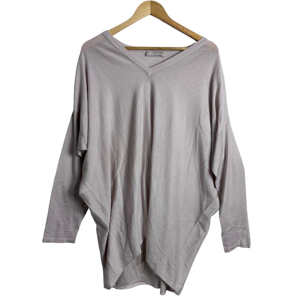 Stefanel Womens 100% Virgin Wool V-Neck Oversized Batwing Sweater Pink Italy L